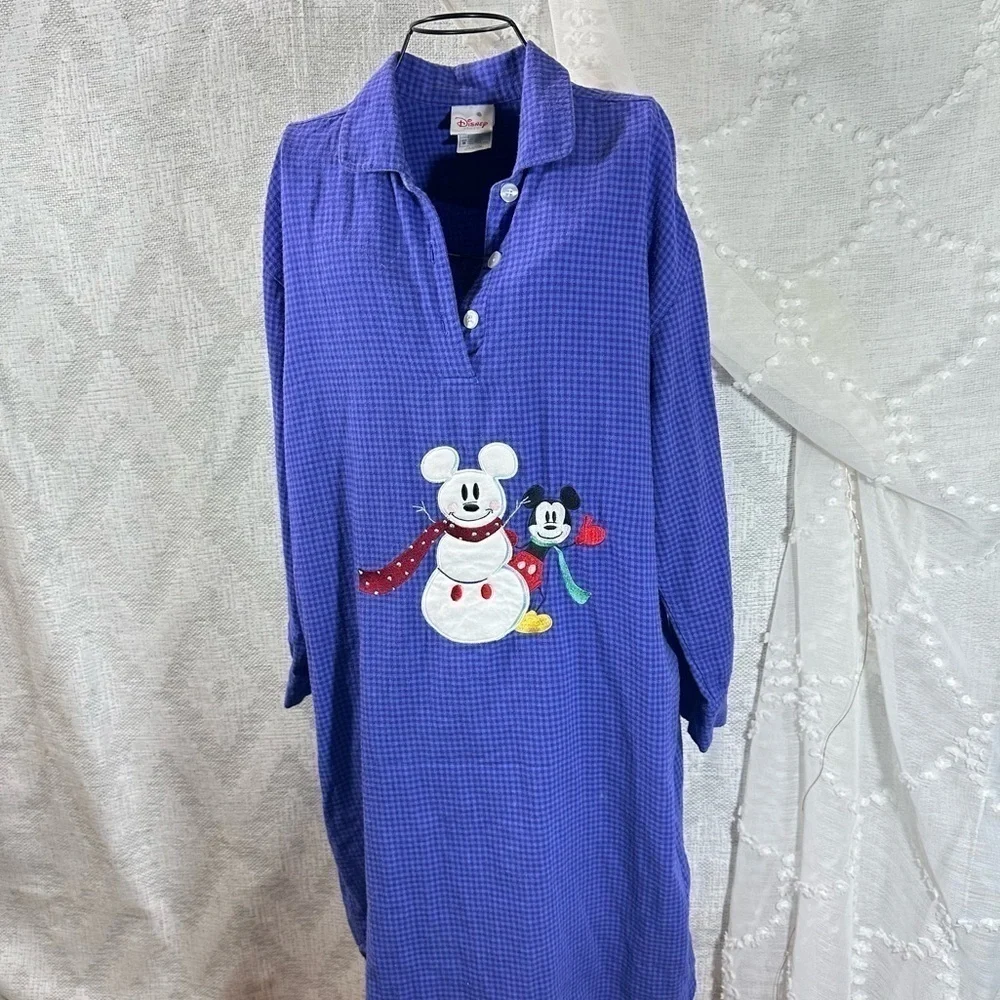 Vintage Disney Store mickey mouse and snowman blue plaid nightshirt size M - Picture 9 of 11